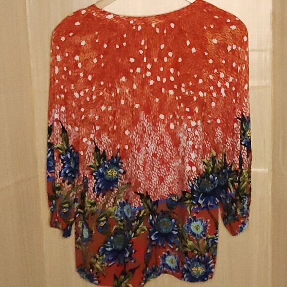 Figueroa & Flower Red Blue Floral Silky Blouse Large - Picture 2 of 7